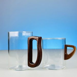 لیوان پیرکس دسته چوبی